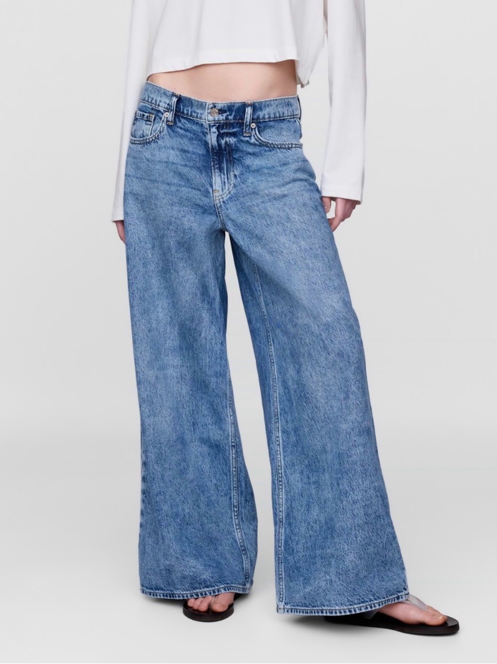 New! Womens Wide-Leg low slung Rise extra baggy jeans 27 petite